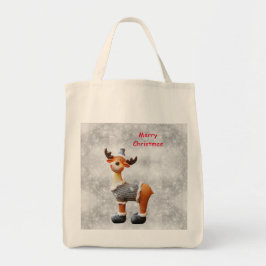 Bolsa Tote Alce feliz Natal usando um chapéu