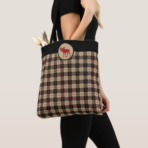 Bolsa Tote Alces vermelhos do teste padrão da xadrez do
