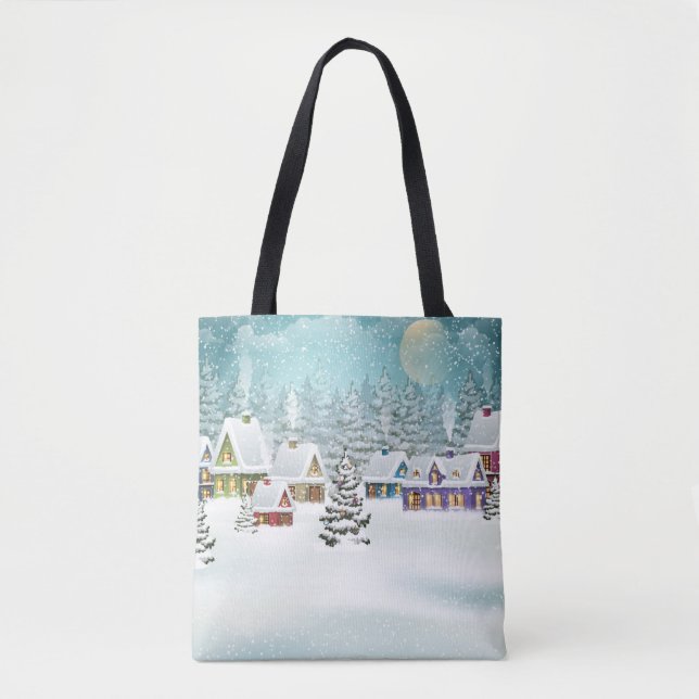 Bolsa Tote Aldeia de inverno: cena de neve (Frente)