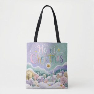 Bolsa Tote Aldeia de Inverno com Pastel de Natal Casas de Nev
