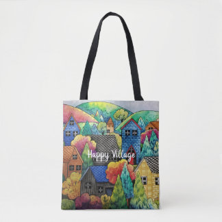 Bolsa Tote Aldeia Do Lado Da Água Com Casas Coloridas