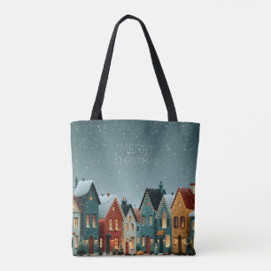 Bolsa Tote Aldeia Invernal Caprichosa de Natal Merry Christma