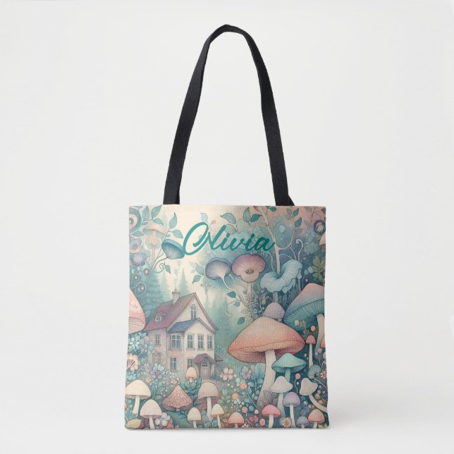 Bolsa Tote Aldeia Whimsical bonito de Núcleo de Algodão Perso (Frente)