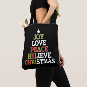 Bolsa Tote Alegria Amor Paz Acredite Árvore de Natal Família