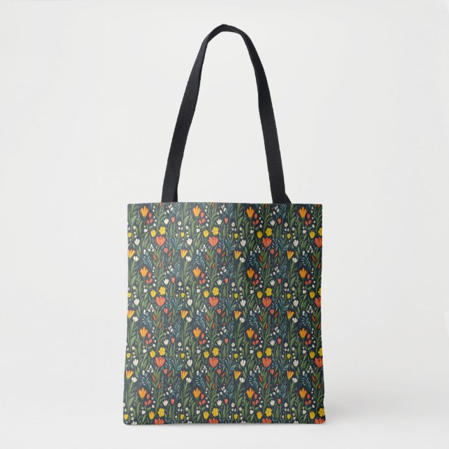 Bolsa Tote Alegria Sangrenta: Padrão Floral Primavera (Frente)