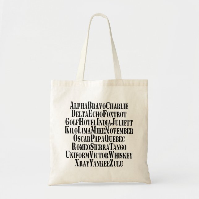 BOLSA TOTE ALFABETE FONÉTICO / PALAVRAS DE CÓDIGO (Frente)