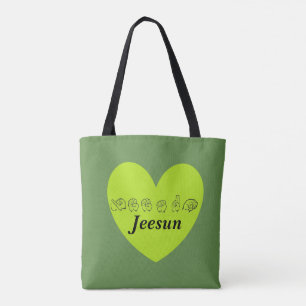 Bolsa Tote Alfabeto ASL Nome Personalizado Jeesun Fingerspell
