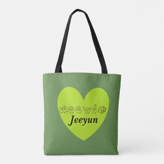 Bolsa Tote Alfabeto ASL Nome Personalizado Jeeyun Fingerspell (Verso)