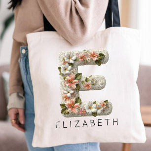 Bolsa Tote Alfabeto de Flores Silvestres Antigas Agradeciment