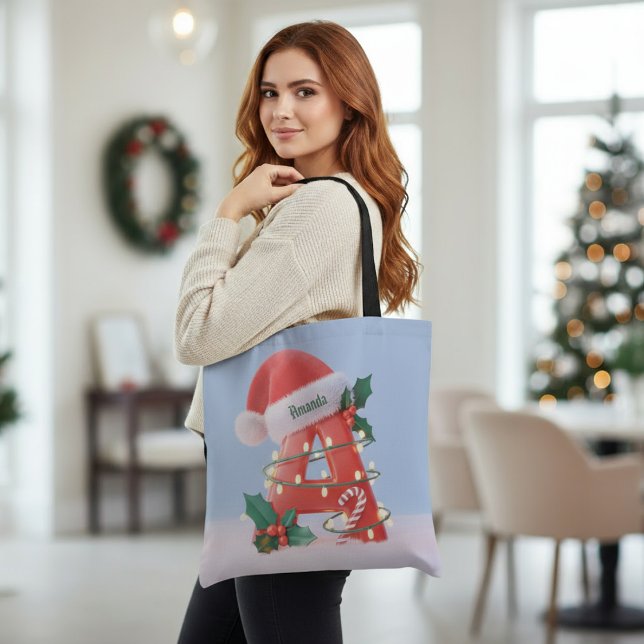 Bolsa Tote Alfabeto de Natal Personalizado 'A' (Criador carregado)