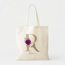 Bolsa Tote Alfabeto Floral Moderno Monograma Letra R
