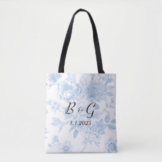 Bolsa Tote Algo Azul Antes de Fazer Toile Floral Azul