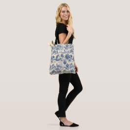Bolsa Tote Algodão Azul e Creme