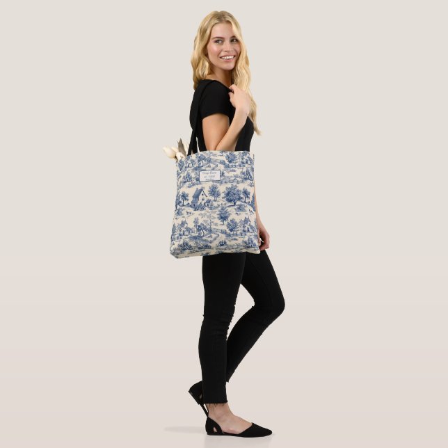 Bolsa Tote Algodão Azul e Creme (No(a) Modelo)