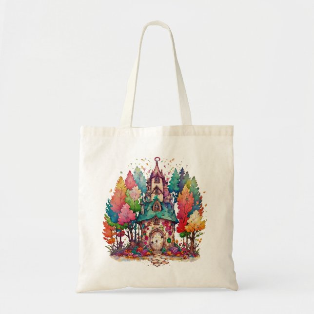 Bolsa Tote "Algodão Encantado: Um Retreto Arco-Íris" (Frente)