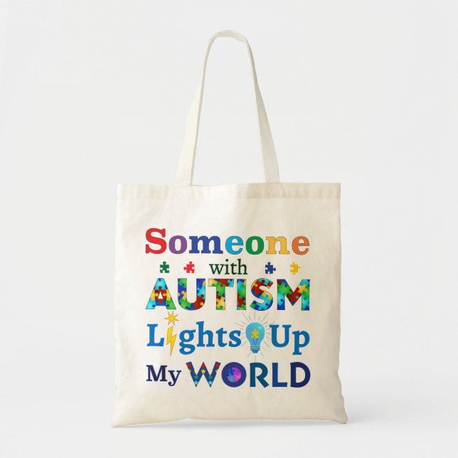 Bolsa Tote Alguém com AUTISM acende meu mundo (Frente)