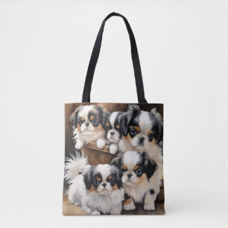 Bolsa Tote Alguns cachorrinhos travessos da raça Japanese Chi