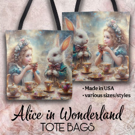 Bolsa Tote Alice e Coelho Caprichosos na Hora do Chá
