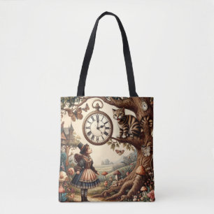 Bolsa Tote Alice & Gato de Cheshire: Fantasia Caprichosa do P
