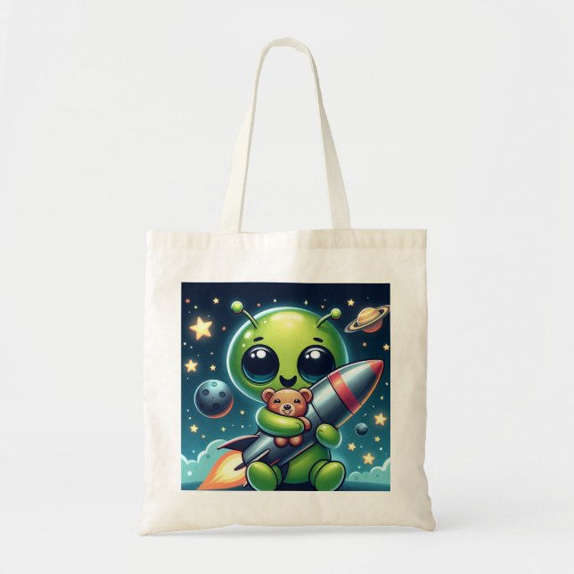 BOLSA TOTE ALIEN COM UM FOGUETE (Frente)