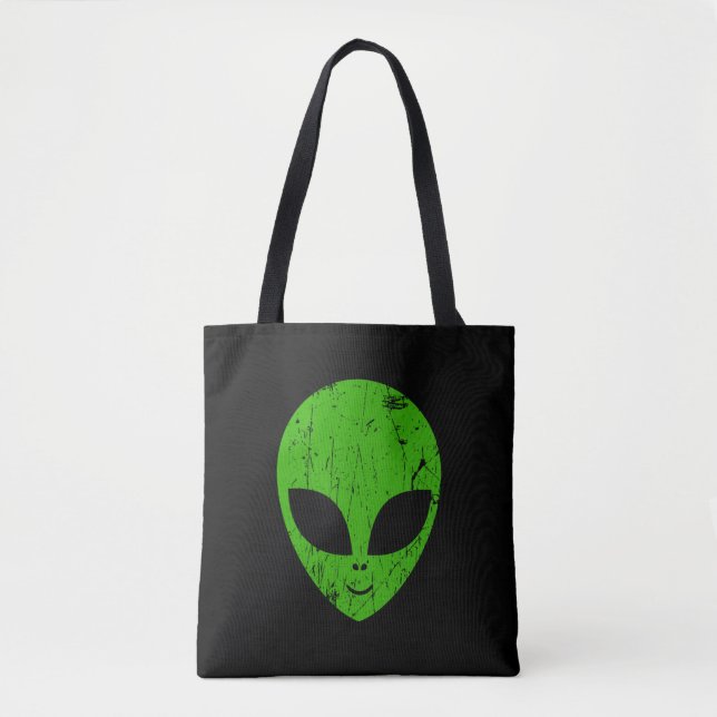 Bolsa Tote alien green head ufo science fiction extraterrestr (Frente)