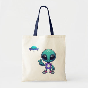 Bolsa Tote Alienígena de paz e nave espacial