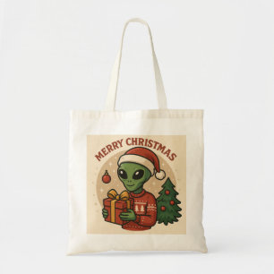 Bolsa Tote Alienígena Divertido Feliz Natal