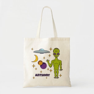 Bolsa Tote Alienígena Espacial com Saucer Voador Personalizad