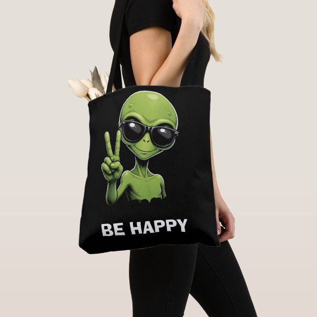 Bolsa Tote Alienígena fofo com dois dedos levantados (Close Up)