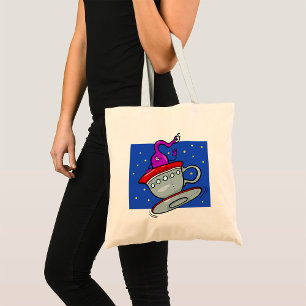 Bolsa Tote Alienígena Roxo em Espaçonave de Xícara de Chá