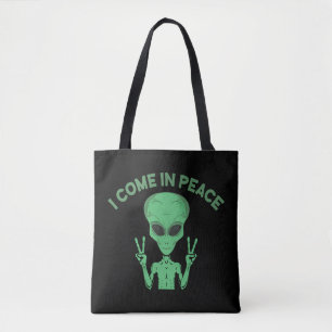 Bolsa Tote Alienígena Verde Eu Venho Em Paz Extraterrestre OV