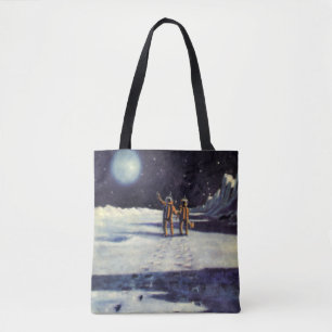 Bolsa Tote Aliens do astronauta Vintage Science Ficting em Lu
