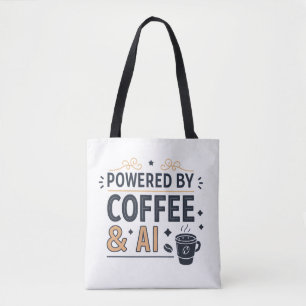 Bolsa Tote Alimentado por Café & Vetor de Tecnologia Retro AI