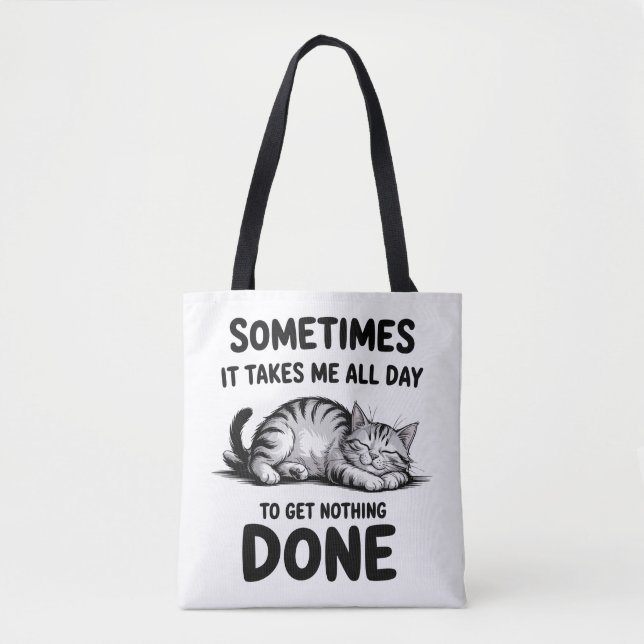 Bolsa Tote "All Day Doing Nothing" Funny Lazy Cat (Frente)