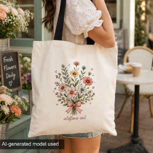 Bolsa Tote Alma de Flor Silvestre Bouquet Floral Pastel Aquar