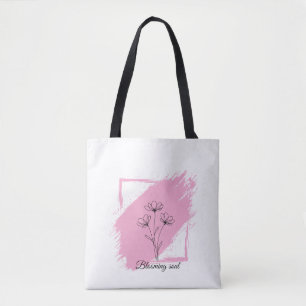 Bolsa Tote Alma em Flor - Arte de Linha Floral Minimalista fl