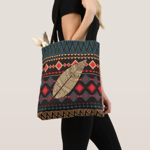Bolsa Tote Almofada de padrão tribal preto e vermelho
