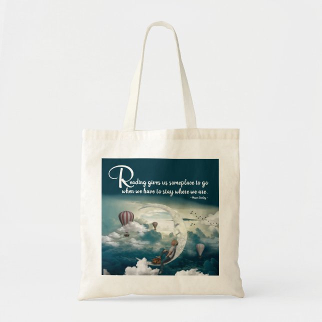 Bolsa Tote Almofadas de Livro de Cotação Azul de Leitura (Frente)
