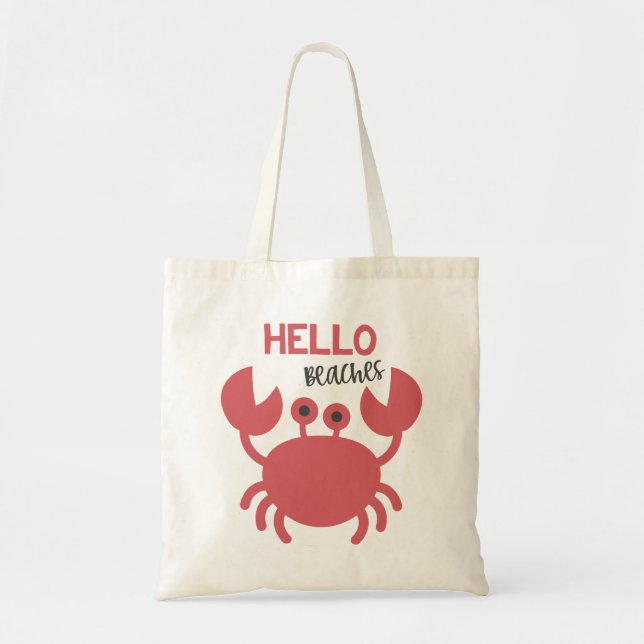 Bolsa Tote Alô Praias - Engraçado Quote Caricatura Bonita (Frente)