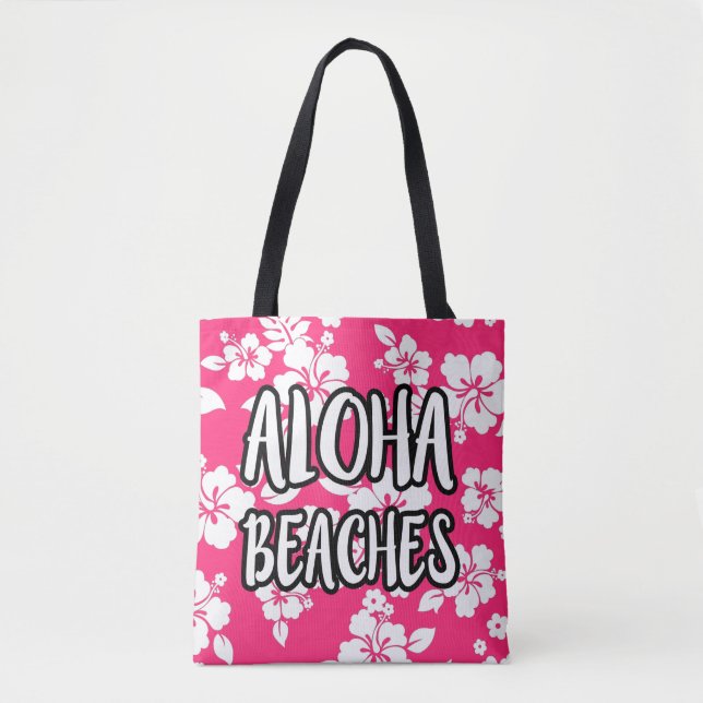 Bolsa Tote Aloha Beaches Pink Hibiscus tobag saco (Frente)