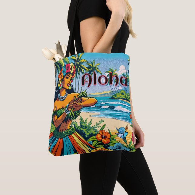 Bolsa Tote Aloha | Dançarino Hawaii Hula na praia (Close Up)