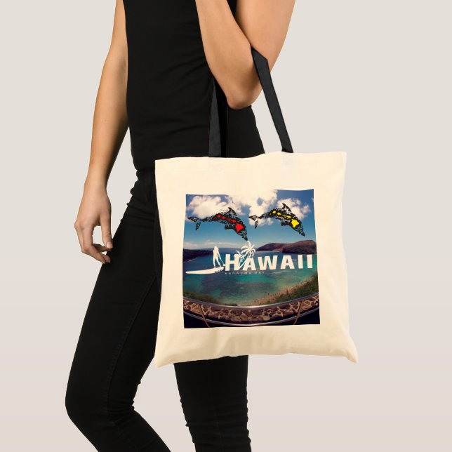 Bolsa Tote Aloha Hawaii Islands Dolphins Surfer (Frente (produto))