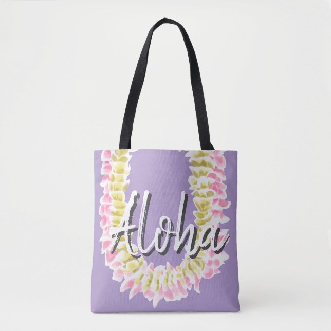 Bolsa Tote Aloha Hawaiian Plumeria Lei Elegant Floral Pastel  (Frente)