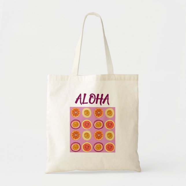 Bolsa Tote Aloha Hawaiian Retro Fruit Pink  (Frente)