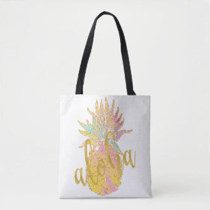 Bolsa Tote Aloha rico faux dourado abacaxi pastel