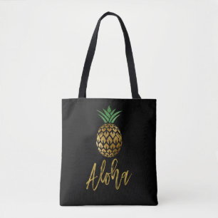 Bolsa Tote Aloha Tropical Havaiana Casamento de Abacaxi Negro