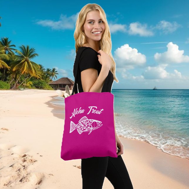 Bolsa Tote Aloha Trout-Fish Style (Aloha Trout Fisherman Core Tote Bag-Summer bag-Beach bag- Hawaiian Bag-Pink)