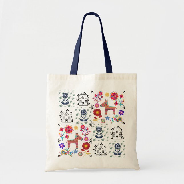 Bolsa Tote Alpaca Pinata com Casa Azul e Orçamento de Flores (Frente)