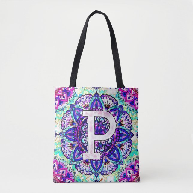 Bolsa Tote Alphabet P mandala (Frente)