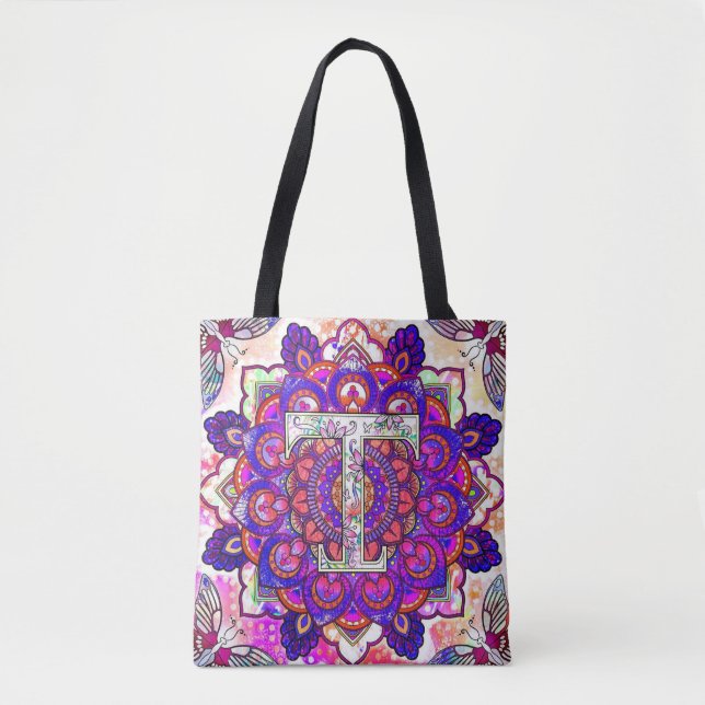 Bolsa Tote Alphabet T mandala (Frente)